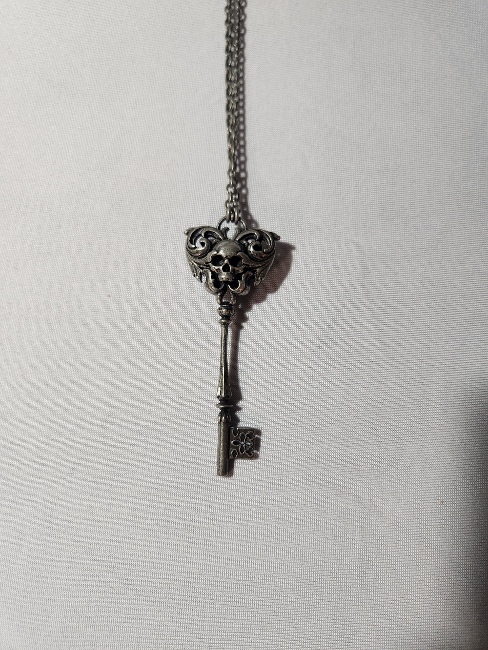 Silver Skull Heart Key Pendant Necklace - Gothic Women’s Jewelry